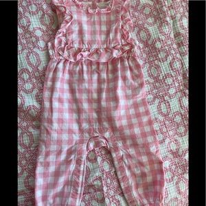 Beautiful pink gingham baby girl jumpsuit from Janie and Jack